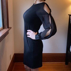 Fitted knit black sheer beaded Ivanka Trump dress